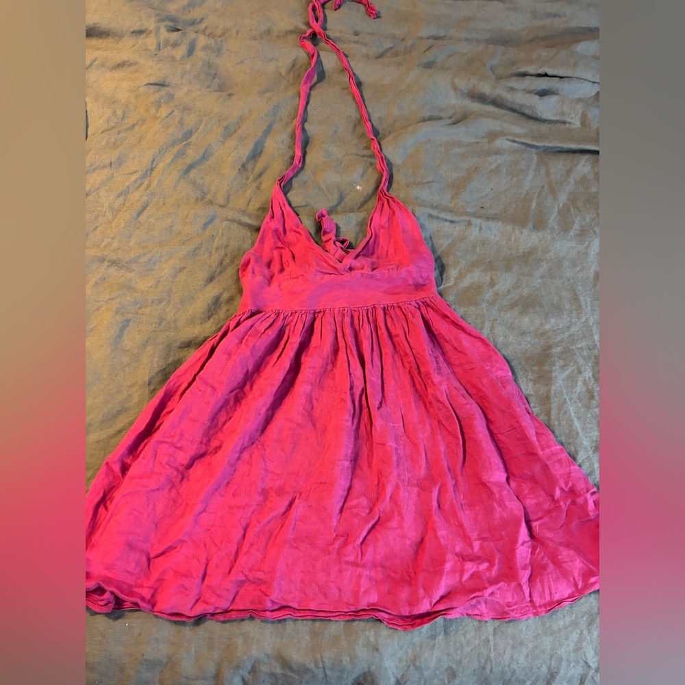 Hot pink linen dress size small